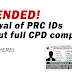 Renewal of PRC IDs without full CPD compliance, EXTENDED