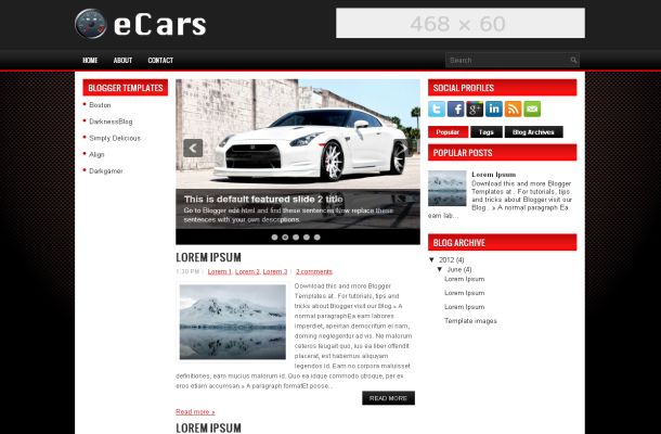 Red Black Cars Magazine Blogger Theme Template