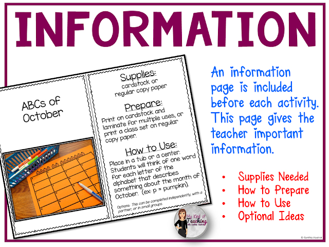 Information sheet gives teachers important information.