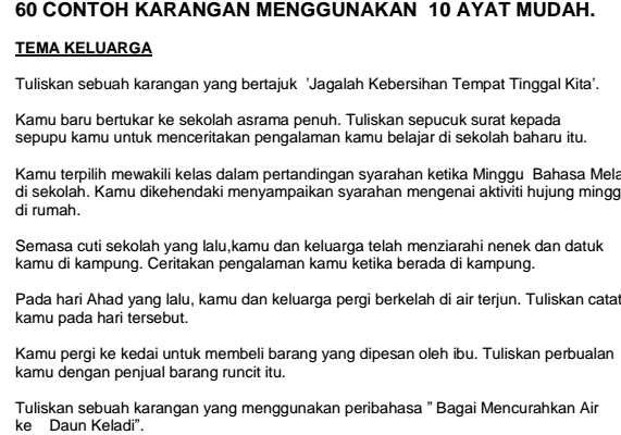 Contoh Karangan Mudah B Melayu Upsr My School