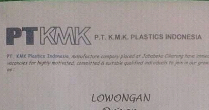 PT KMK PLASTICS INDONESIA LOWONGAN KERJA DRIVER - Random 