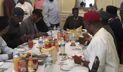 APC Governors Visits President Buhari In London… And He’s Looking Healthy! [See Photo]