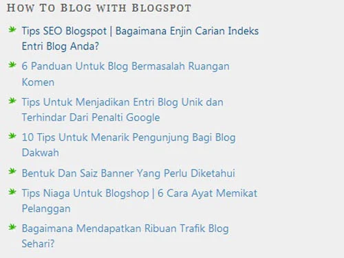 OhBlogger papar entri blog berdasarkan label di sidebar