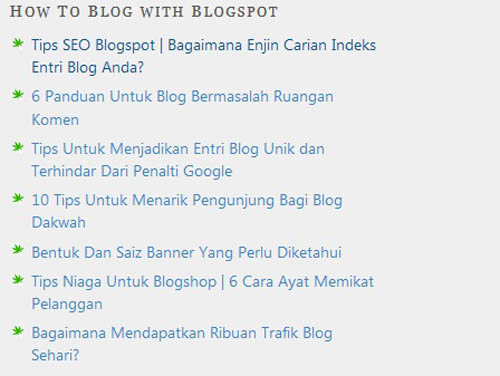OhBlogger papar entri blog berdasarkan label di sidebar