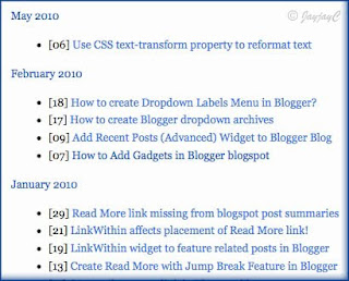 Screen shot to illustrate a section of Table of Contents (TOC) in an Archives Page