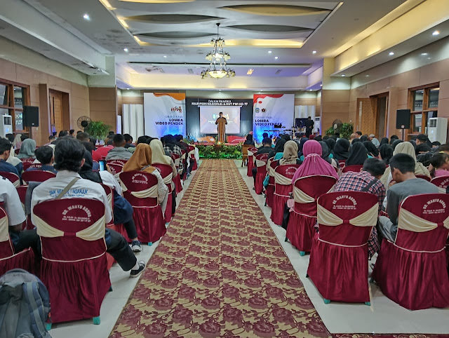 Kabid Statistik dan PIP Diskominfo Nganjuk, Hari Purwanto, saat memberikan sambutan dalam kegiatan grand final Video Competition 2023 di Gedung Wanita Nganjuk, Sabtu 11 Maret 2023