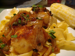 Lemon-caper swordfish with lemon-pepper pappardelle