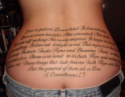 Redeemed - Bible Scripture and Flowers Lower Back Tattoo Lengthy scripture.