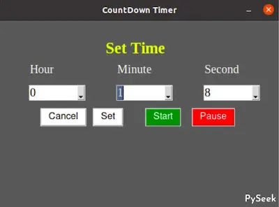 graphical user interface of the countdown timer app