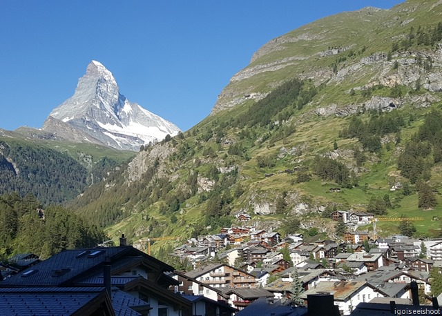 View of the Matterhorn and Zermatt from the Gorgegrat bahn.