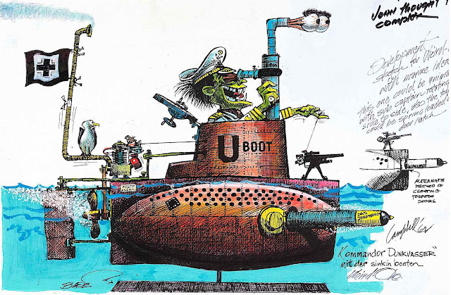 a Bill Campbell cartoon Illustration of a crazy German WW2 submarine