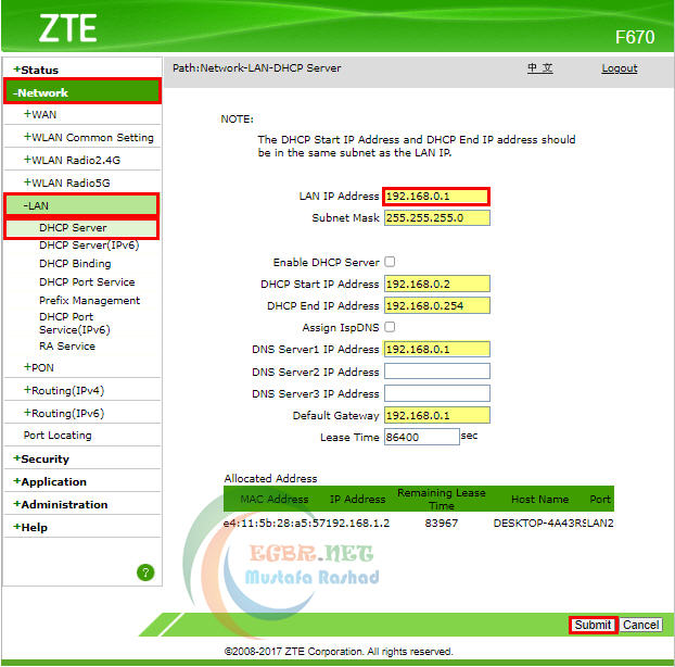 router zte f670 access point