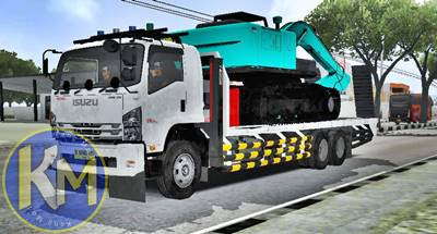 mod bussid truck isuzu giga selfloader muatan excavator