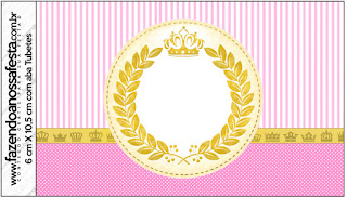 Golden Crown in Pink with Stripes and Polka Dots Free Printable Candy Bar Labels.