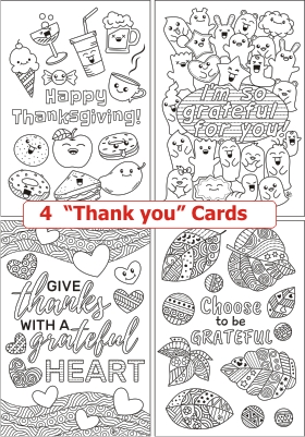 4 coloring 'thank you' cards