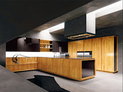 modern kitchen ideas with interesting lightning and wooden cabinets