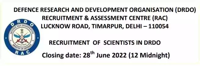 DRDO RAC Scientist Vacancy Recruitment 2022