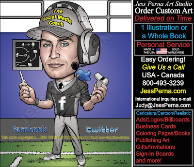 Sports Social Media Coach Caricature Ad