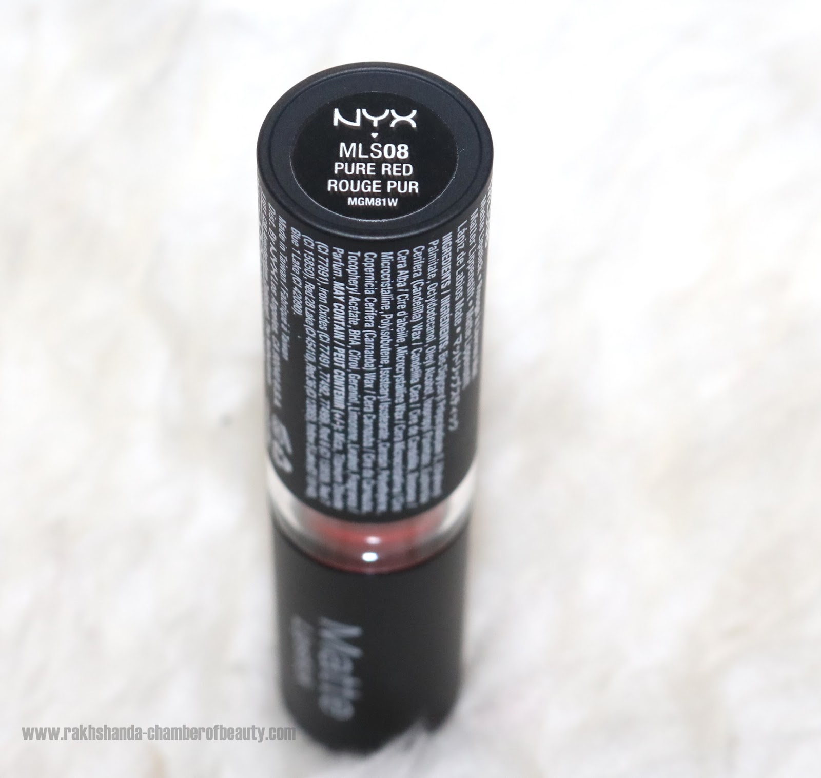 MAC Ruby Woo dupe, NYX, NYX Cosmetics in India, NYX lipsticks in India, NYX Matte lipstick review, NYX Pure red Rouge Pur lipstick, red lips, review, review and swatches, 