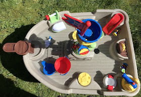 Pirate water table set up with water and toys in 