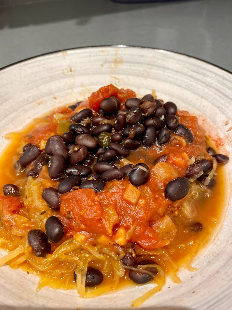 black beans and spaghetti squash , vegan