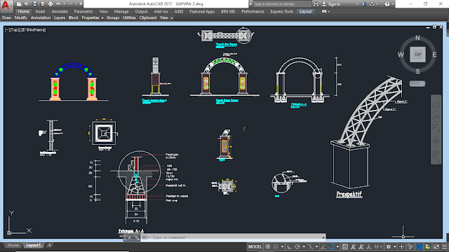 Download Gambar  Desain Gapura Format File Autocad DWG 