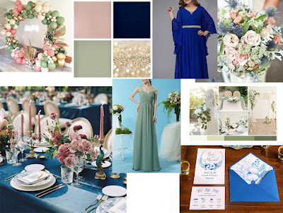 sage green, french blue, pale pink, cream and gold colors wedding