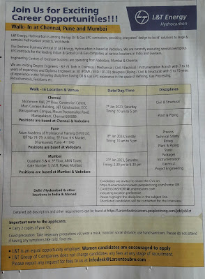 L&T Walk in Interview in various Places of India