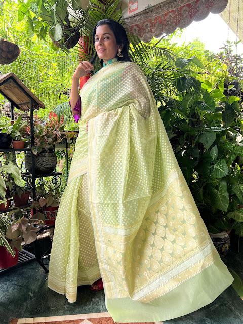 Lime green silk Chanderi