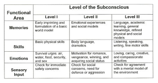 Table #4: Typical functions of the subconscious levels