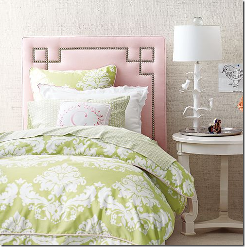 greek key nailhead headboard for bed girls room