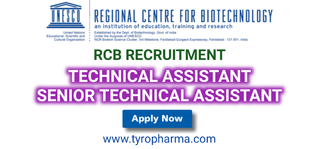 RCB Recruitment, Regional Centre for Biotechnology, Technical Assistant, Senior Technical Assistant job, Department of Biotechnology, B.Pharm, M. Pharm, 