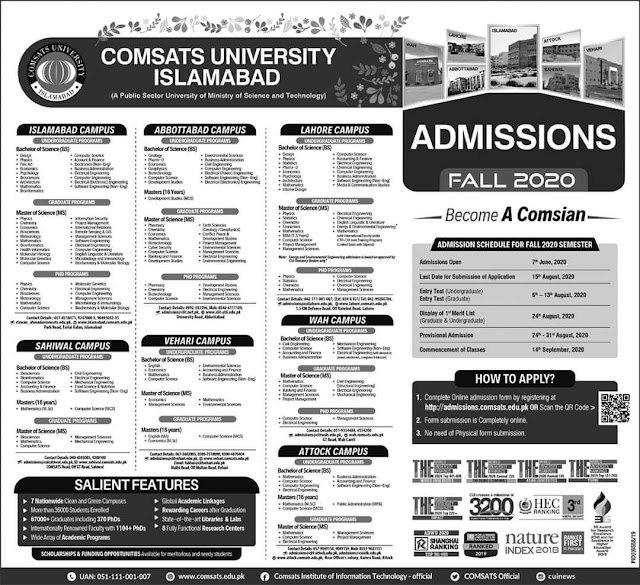 Admission  COMSATS  Islamabad  2020 (CUI)