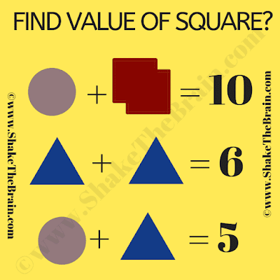 This is Simple Math Equations Riddle in which your challenge is to find the value of the square