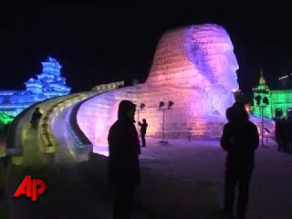 Ice Sculpture of Egyptian statue at Sapporo Snow Festival