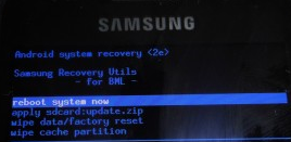 Samsung Galaxy S GT I9000 Recovery Mode Screen Capture