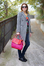 chicwish houndstooth coat, floral quilted sweatshirt, Sergio Amaranti, Fashion and Cookies, fashion blog