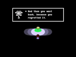 una screen del juego con un cuadro de diálogo con un monstruo "flor" llamado flowey