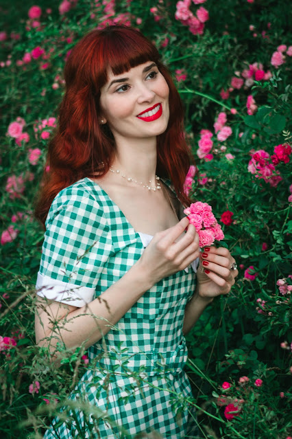 Collectif Mainline Roberta Green White Gingham Swing Dress