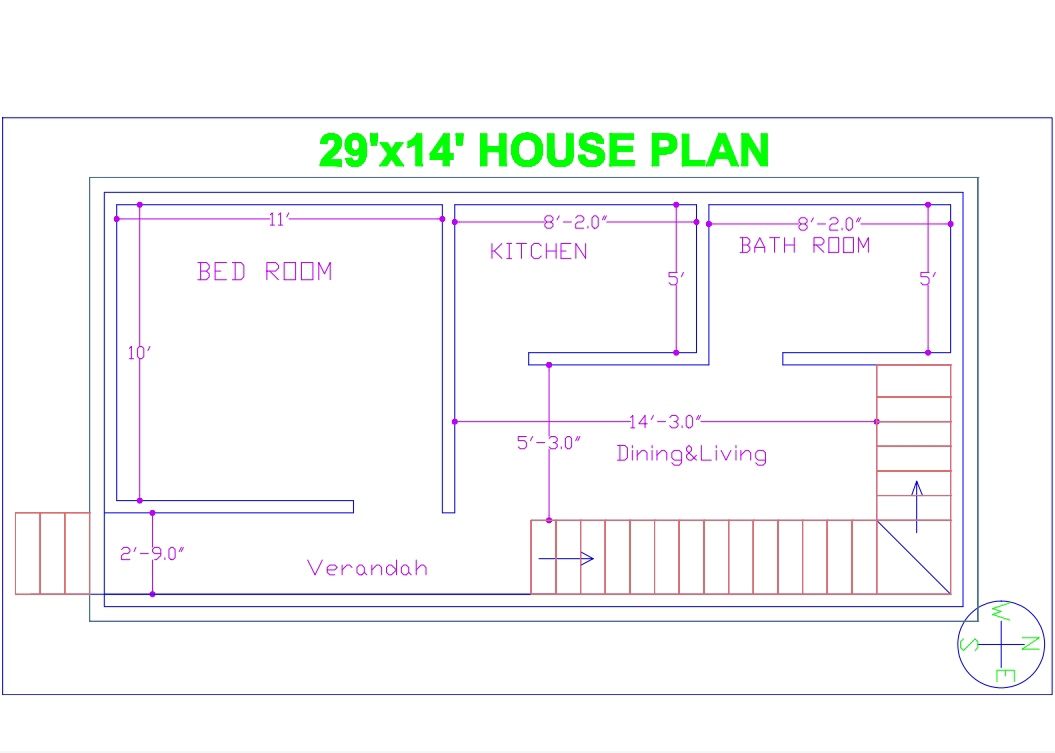 1 Bhk House Plan 29 14 406 Sft Small House Design Cost Estimate