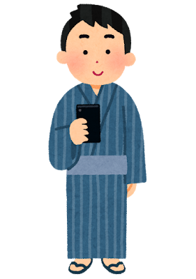 スマホを使う浴衣を着た人のイラスト（男性）