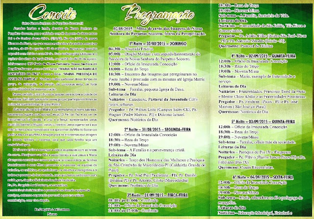 PROGRAMAÇÃO DA FESTA DA PADROEIRA DE FRONTEIRAS-PI