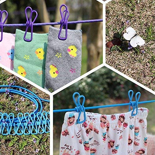 Multi Functional Portable Drying Rope with 12 Clips and 2 Hooks, Travel  Clothesline Rope Clothes Hanging Hook , Adjustable Clothes with 12pcs  Clothespins Portable Clothesline, Outdoor Indoor Wind-Proof Clothesline (  Multicolour )