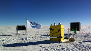 The HEAT telescope sitting in an Antarctic landscape