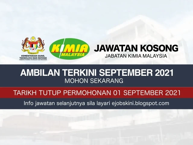 Jawatan Kosong Jabatan Kimia Malaysia September 2021