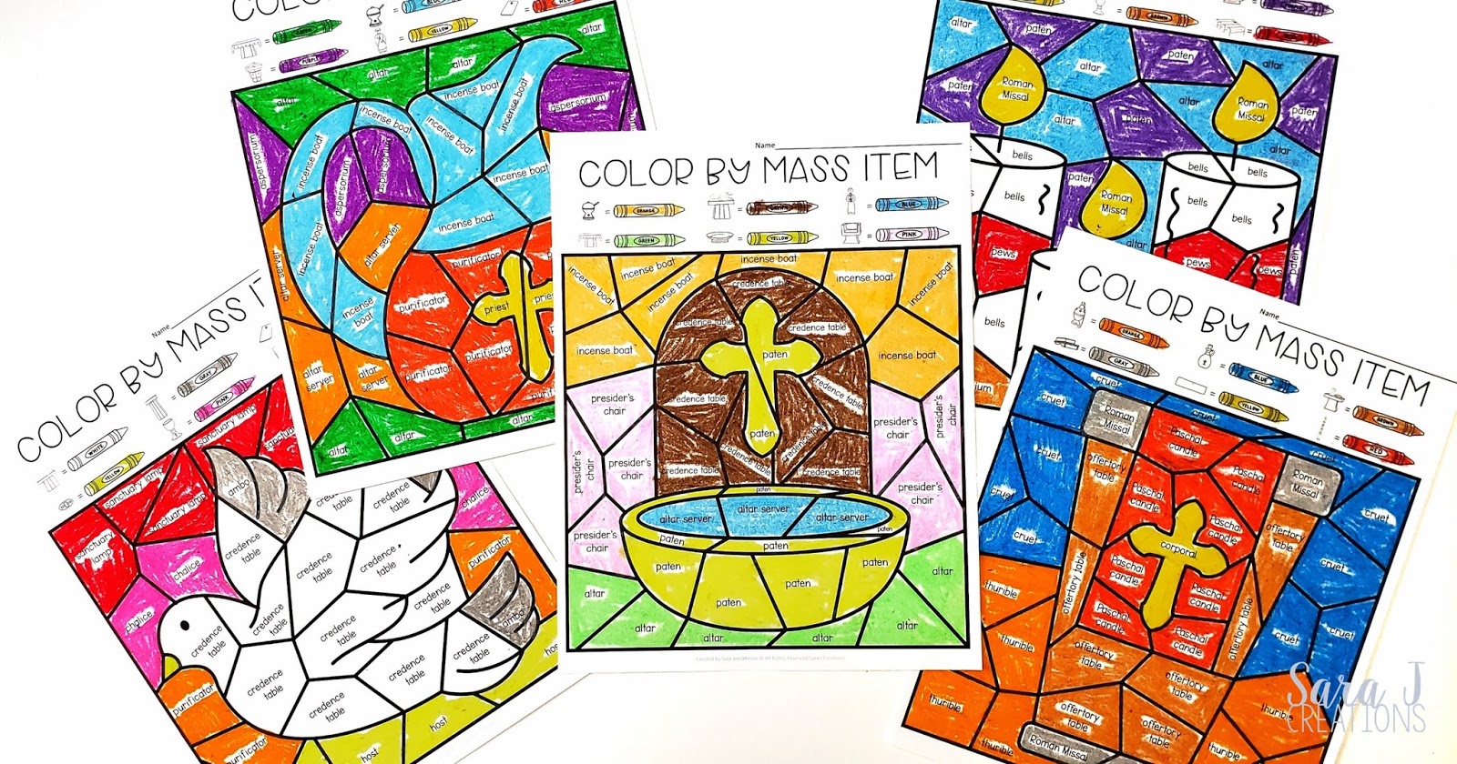 Catholic Color by Mass Item Coloring Pages | Sara J Creations
