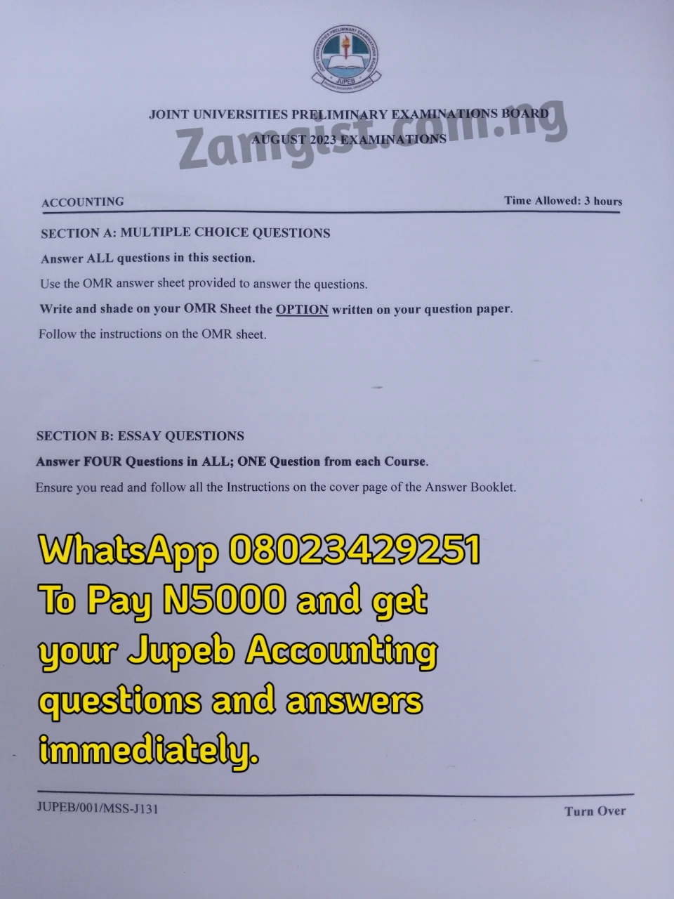 JUPEB Accounting 2023 Questions And Answers