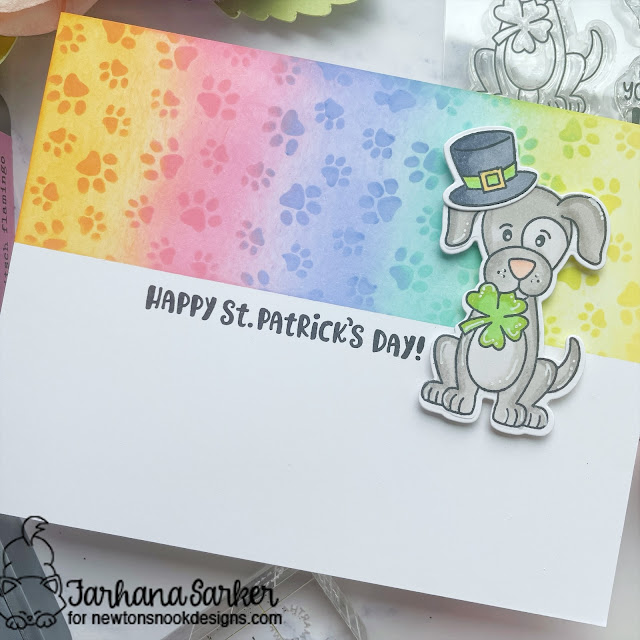 St Patrick's Day Card by Farhana Sarker | Lucky Dog Stamp Set and Petite Paw Prints Stencil by Newton's Nook Designs #newtonsnook #handmade