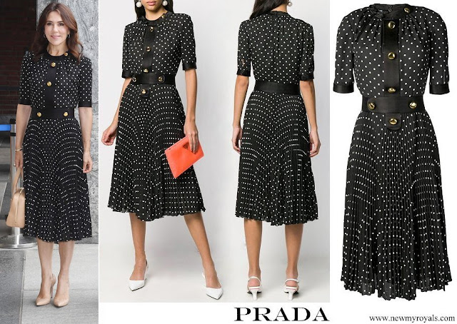 Crown Princess Mary wore Prada Polka-Dot Pleated Dress