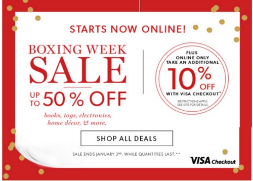 Chapters Indigo Boxing Week Sale Up TO 50% Off + Extra 10% Off Visa Checkout